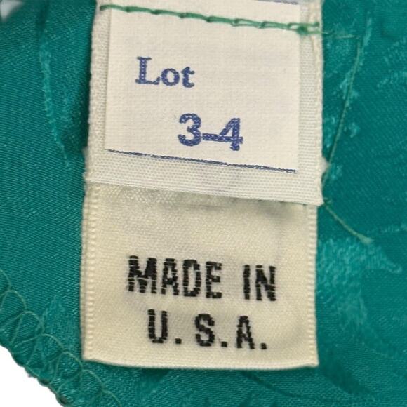 Act I Vintage Floral Satin Print Short Sleeve Blouson USA Made Green Dress sz 4 - Picture 15 of 16